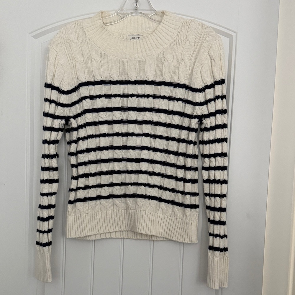 J. Crew Factory Cream and Black Striped Sweater